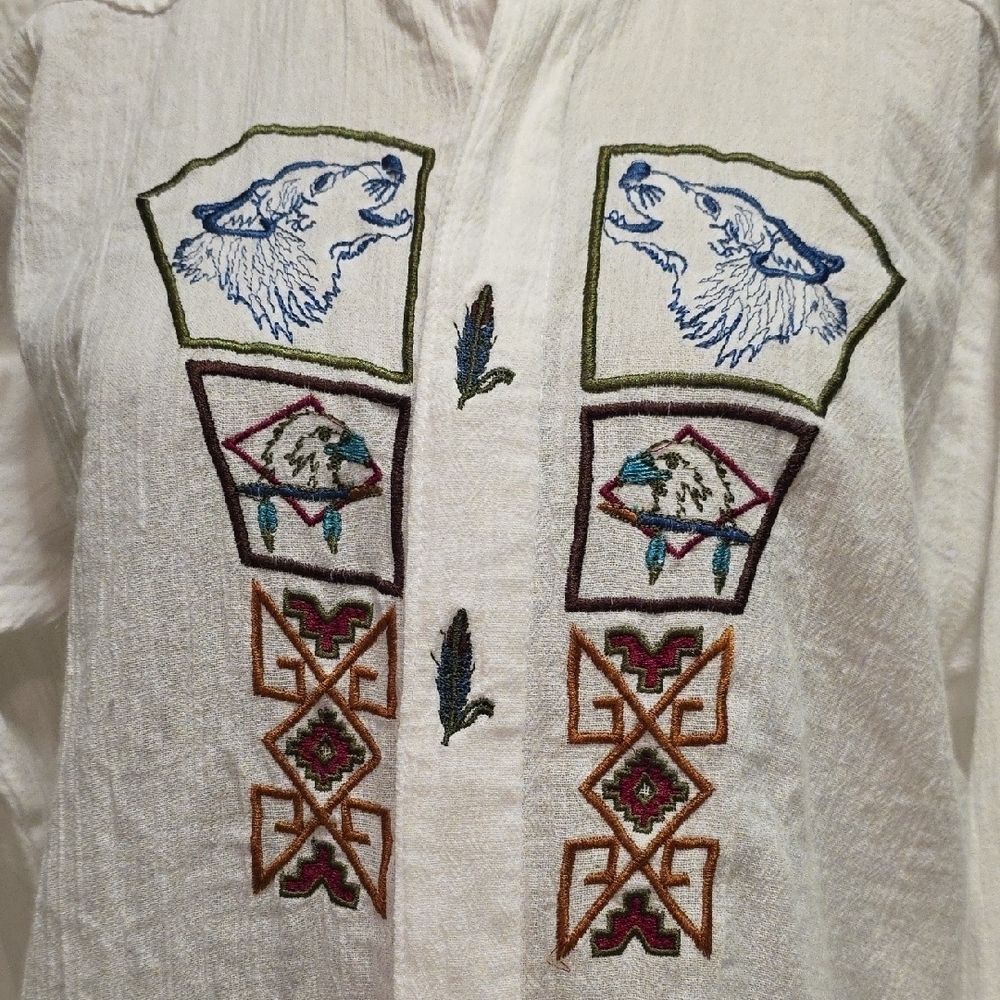 Embroidered White Button Down Shirt - Picture 2 of 12